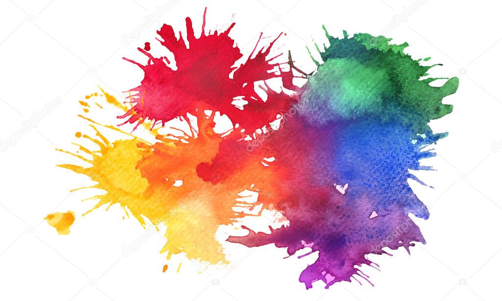 Paint splashes and splatters abstract colorful vector background. Multicolored rainbow