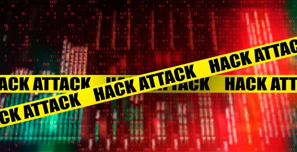 Abstrakter Roter Cyberspace Hintergrund Mit Tatortband Datenpanne Malware Cyber Angriffskonzept — Stockvektor