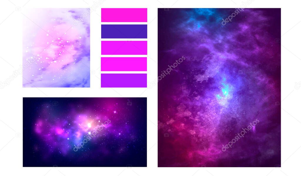 Space moodboard collage of vector illustrations. Purple galaxy layout