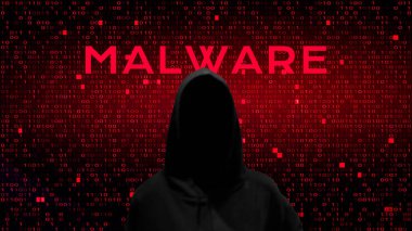 Soyut ikili kod arka planındaki bilgisayar korsanı. Hackleme