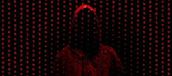 Silhouette Hacker Sur Fond Avec Code Binaire Lumières Piratage Système — Image vectorielle