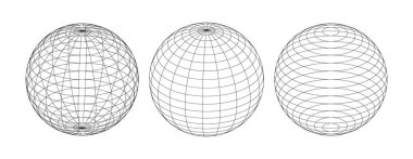 3d vektör küreleri kümesi. Yatay ve dikey çizgiler, enlem ve boylam