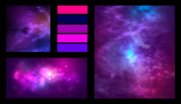 Διαστημικό Κολλάζ Πινάκων Απεικόνισης Διανυσμάτων Μοβ Διάταξη Γαλαξία — Διανυσματικό Αρχείο