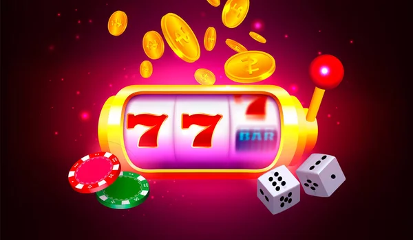 Casino Banner Vector Illustratie Slot Machine Dobbelstenen Munten Chips Donkerrode — Stockvector