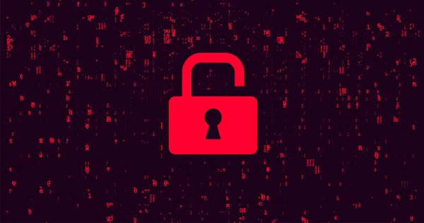 Tecnología Abstracta Código Binario Fondo Rojo Oscuro Ataque Cibernético Ransomware — Vector de stock