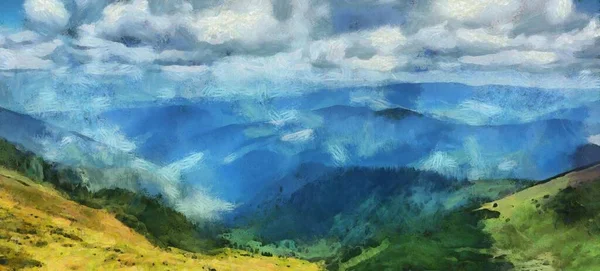 Pintura Paisagem Montanhas Para Decoração Arte Lona Moderna — Fotografia de Stock