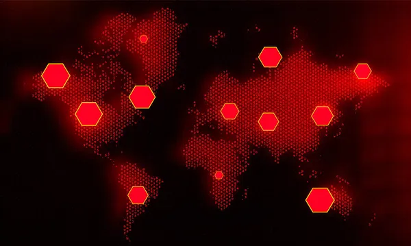 Fondo de ataque cibernético con mapa del mundo. Ilustración del concepto Hacking — Vector de stock