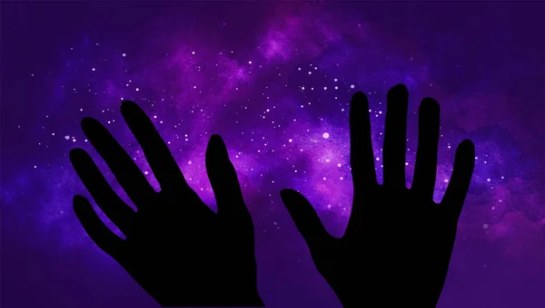 Universe Illustration Stars Deep Space Hands — Stock Vector