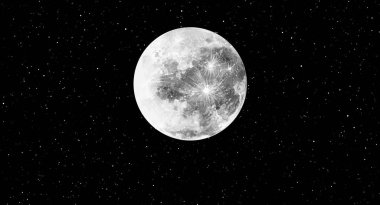 Dark watercolor night sky with full moon