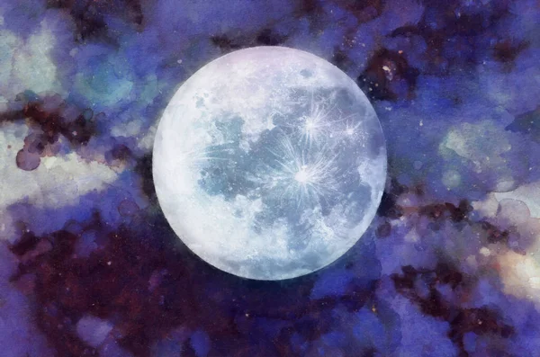 Realistic Full Moon Hand Painted Image Illustration — Foto de Stock
