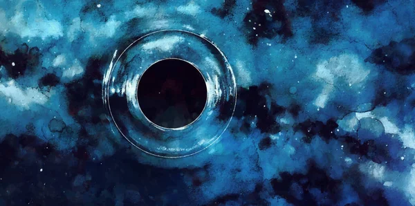 Black Hole Watercolor Illustration Space Galaxy Background — стоковый вектор