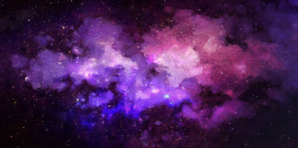 Cosmic illustration. Beautiful colorful space background. Watercolor