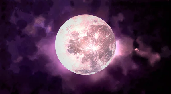 Abstrato Aquarela Céu Noturno Com Lua Cheia — Vetor de Stock