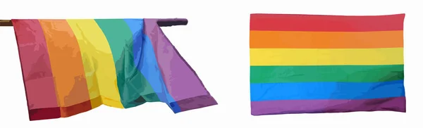 Sventolando Bandiera Arcobaleno Lgbt Gay Lesbica Bisessuale Transgender Queer Orgoglio — Vettoriale Stock