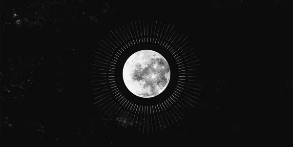 Dark Watercolor Night Sky Full Moon — Stock Vector