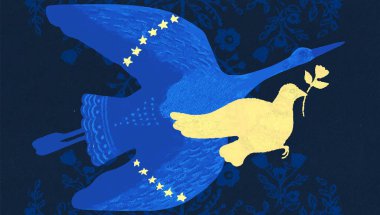 Ukrayna bayrağı. Ukrayna bayrağının renginde halk deseni. Barış sembolü, savaşı durdurun.