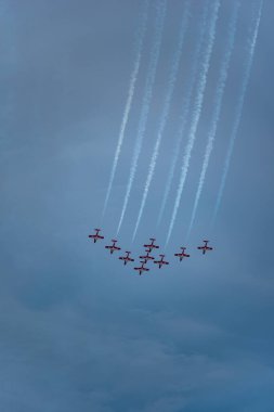Moose Jaw, Saskatchewan, Kanada - 7 Temmuz 2019: Kanada Kraliyet Hava Kuvvetleri Kar Kuşları Saskatchewan Hava Gösterisi