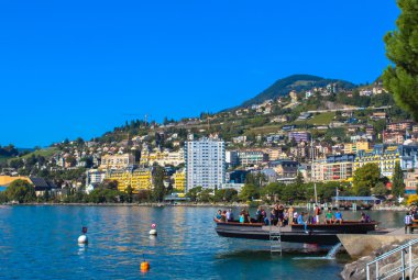 Cenevre Gölü, İsviçre montreux kıyı şeridi görüntüleyin.
