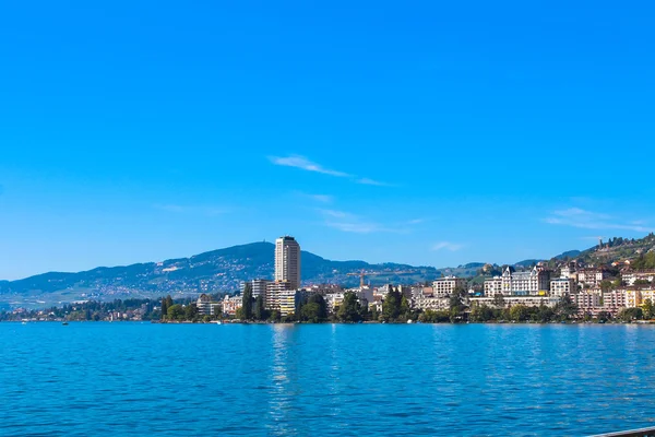 View on Montreux coastline from Geneva lake, Switzerland. — Stock Photo, Image