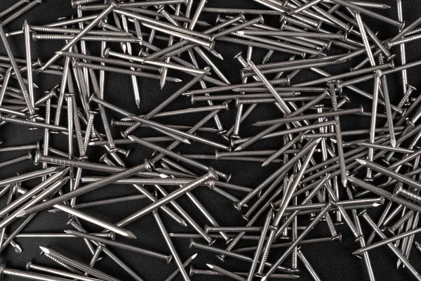 Scattered Metal Nails Black Background — Fotografia de Stock