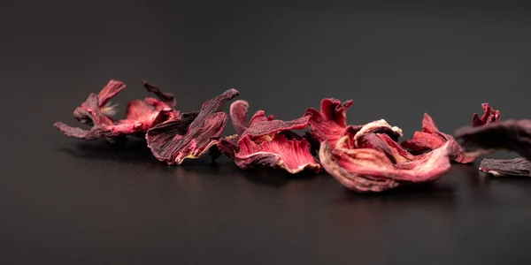 Dried Hibiscus Tea Petals Dark Background Macro Closeup — Foto de Stock