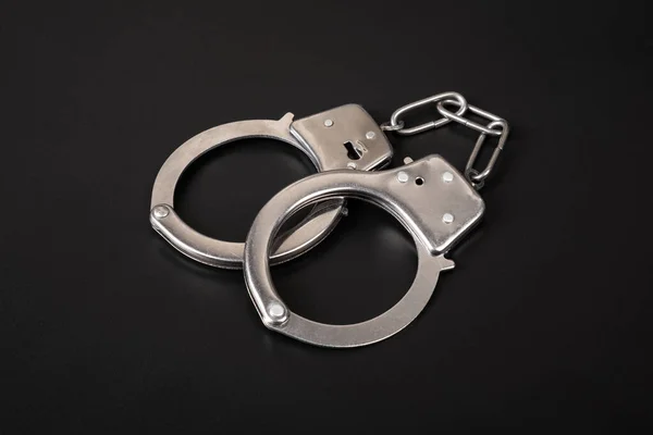 Handcuffs Dark Background Concept Arrest — Fotografia de Stock