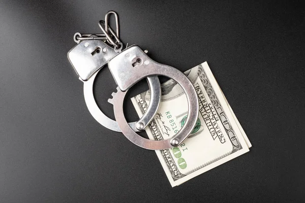 Handcuffs 100 Dollar Bill Money Laundering Arrest Cash Crime Fraud — Photo