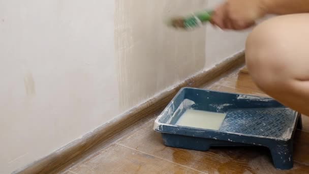 Wall Preparation Painting Master Primed Surface High Quality Fullhd Footage — Vídeo de stock