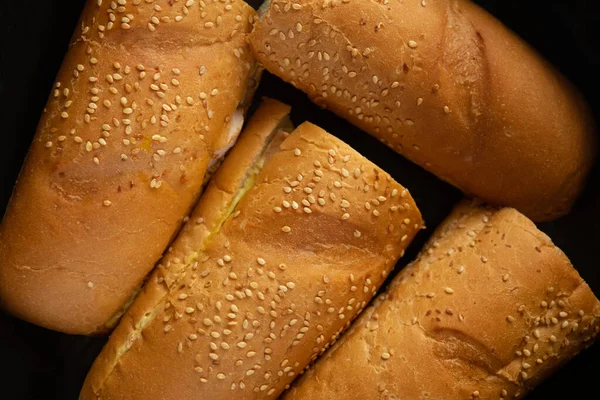 Sliced Sandwiches Golden Bread Sesame Seeds — Fotografia de Stock