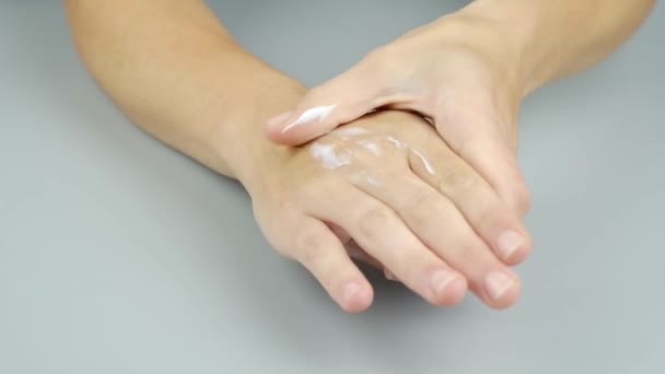 Female Smearing Moisturizing Hand Cream Skin Care Concept High Quality — Wideo stockowe