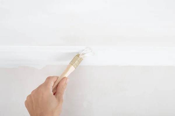 Hand Painting Skirting Boards White Brush — Foto de Stock