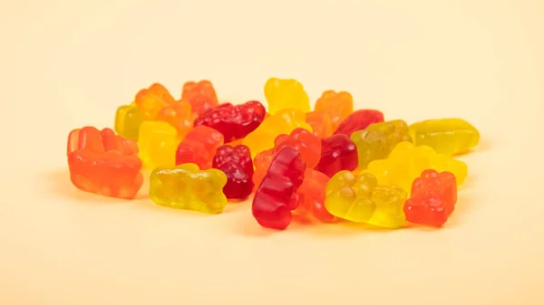 Gummi Bears Jelly Sweets Closeup Yellow Background — Foto de Stock