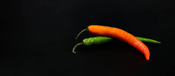 Assorted Hot Chili Peppers Dark Background Copy Space — Fotografia de Stock