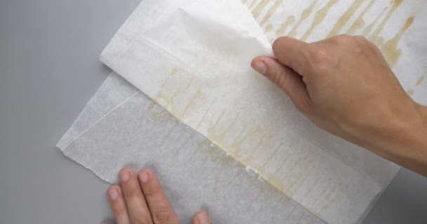 Hand Cannabis Wax Glued Parchment Paper Golden Extract Medical Marijuana — 图库视频影像