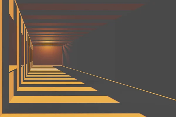 Futuristický Tmavý Tunel Oranžovými Světly Dlouhým Stínem — Stock fotografie