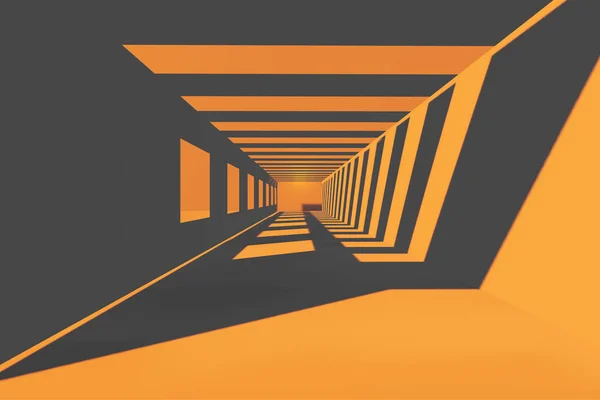 Futuristický Tmavý Tunel Oranžovými Světly Dlouhým Stínem — Stock fotografie