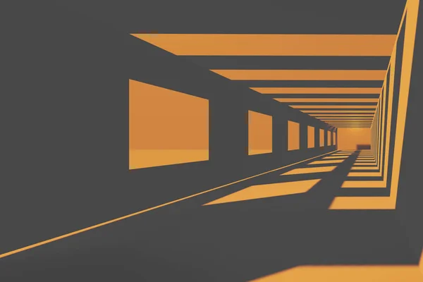 Tunnel Arancione Scuro Con Finestre Ombre Dure Dal Rendering — Foto Stock