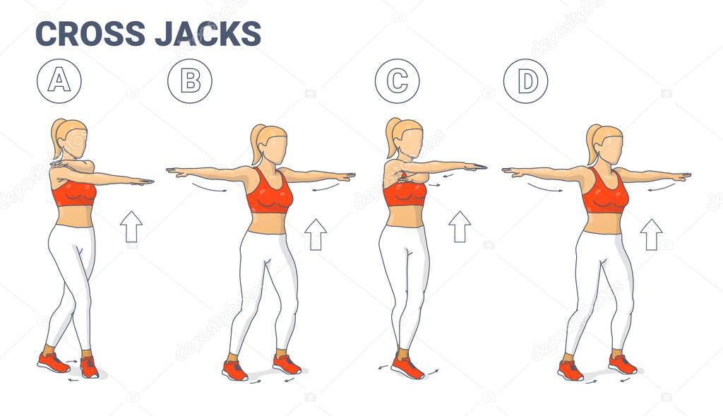 Chica haciendo Cross Jacks Inicio Ejercicio Guía de Ejercicio