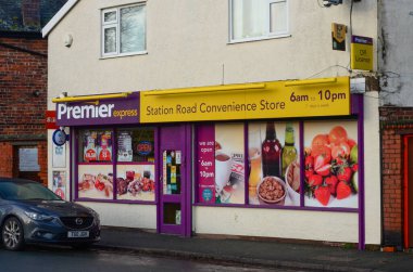 Prestatyn, UK: Dec 14, 2021: Premier Express is a convenience store on Station Road.