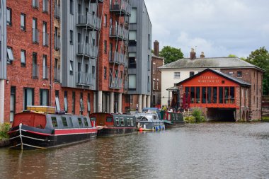 Chester, UK: Jul 3, 2022: A general scene of the Shropshire Union Canal close to the Tower Wharfe in Chester