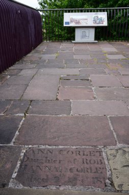 Chester, UK: Jul 3, 2022: The top of Margans Mount, a tower on the Chester city walls, was repaired using stones from a Victorian cemetery.