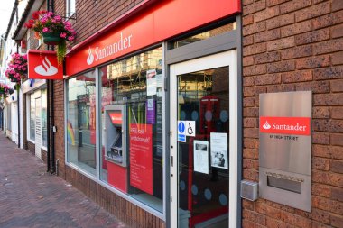 Holywell, Flintshire, UK: Aug 14, 2022: Santander have a bank branch in the small North wales market town of Holywell