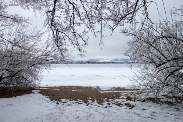 Вид Озеро Осойос Зимой Хейнс Пойнт Британской Колумбии Канада — стоковое фото