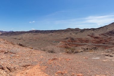 View of the road and parking lot from the Northshore Summit Trail at Lake Mead Recreation Area