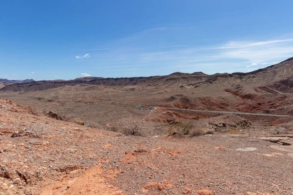View of the road and parking lot from the Northshore Summit Trail at Lake Mead Recreation Area