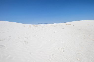 white sand and blue sky in the desert at White Sands National Park in New Mexico