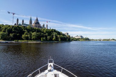 View of the government buildings on Parliament Hill from the Ottawa River in Ontario, Canada