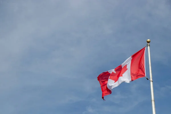 Canadian Flag Flag Pole Flying Wind Blue Sky — Stock Photo, Image