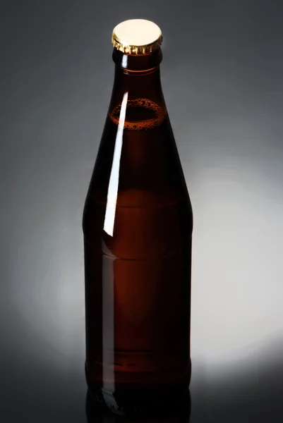 Duas garrafas de cerveja em uma superfície reflexiva — Fotografia de Stock