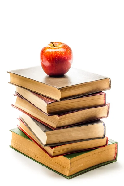 Stack of Old Books With an Apple on Top — Stock Photo, Image